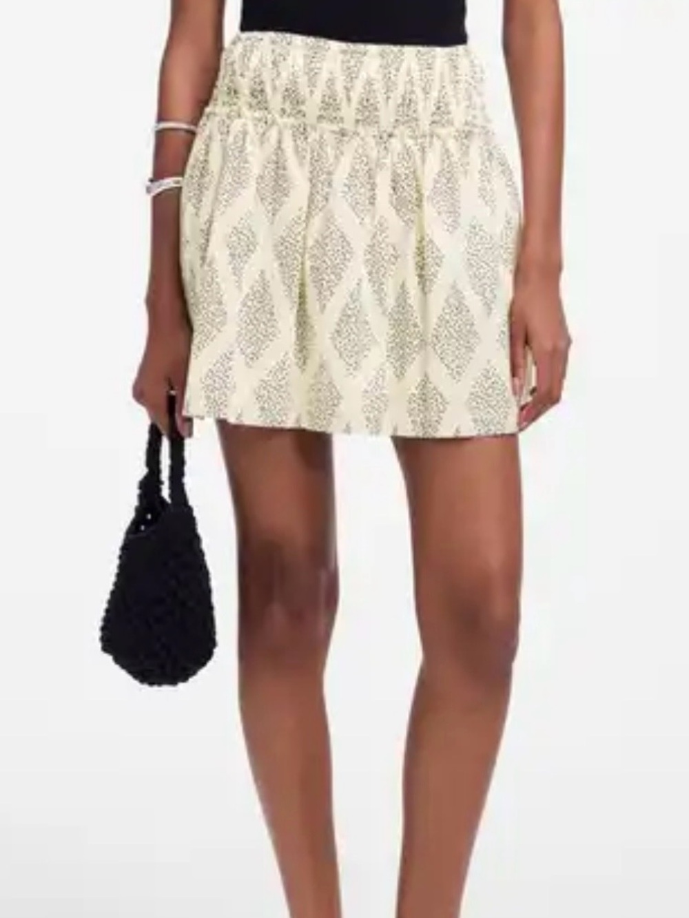 NWT Madewell Elsa Smocked Mini Skirt Lighthouse Off-White / Black Print XXL